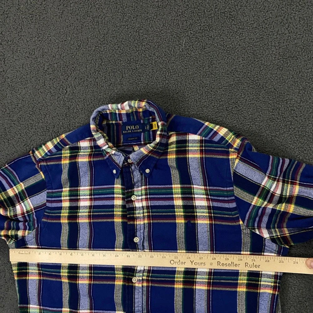 Polo Ralph Lauren Classic Fit Brushed Flannel Shirt Men Large Blue Pony Button
